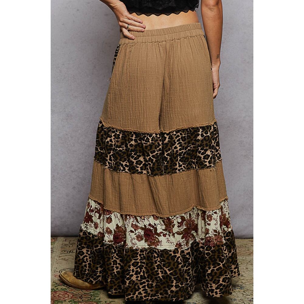 Pol Double Gauze Animal Print Patch work Wide Leg Pants - Picture 4 of 5
